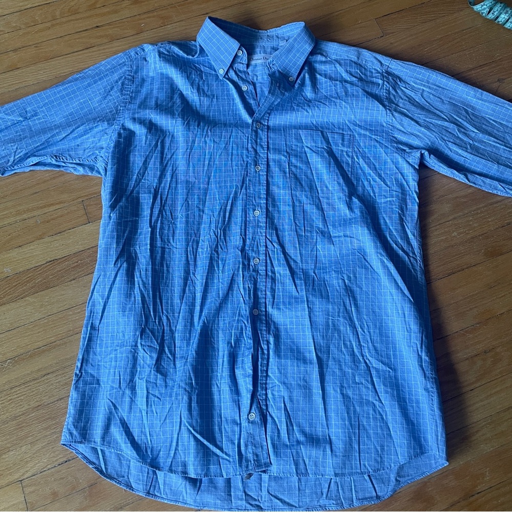 Dior Men's Casual Blue Plaid Shirt